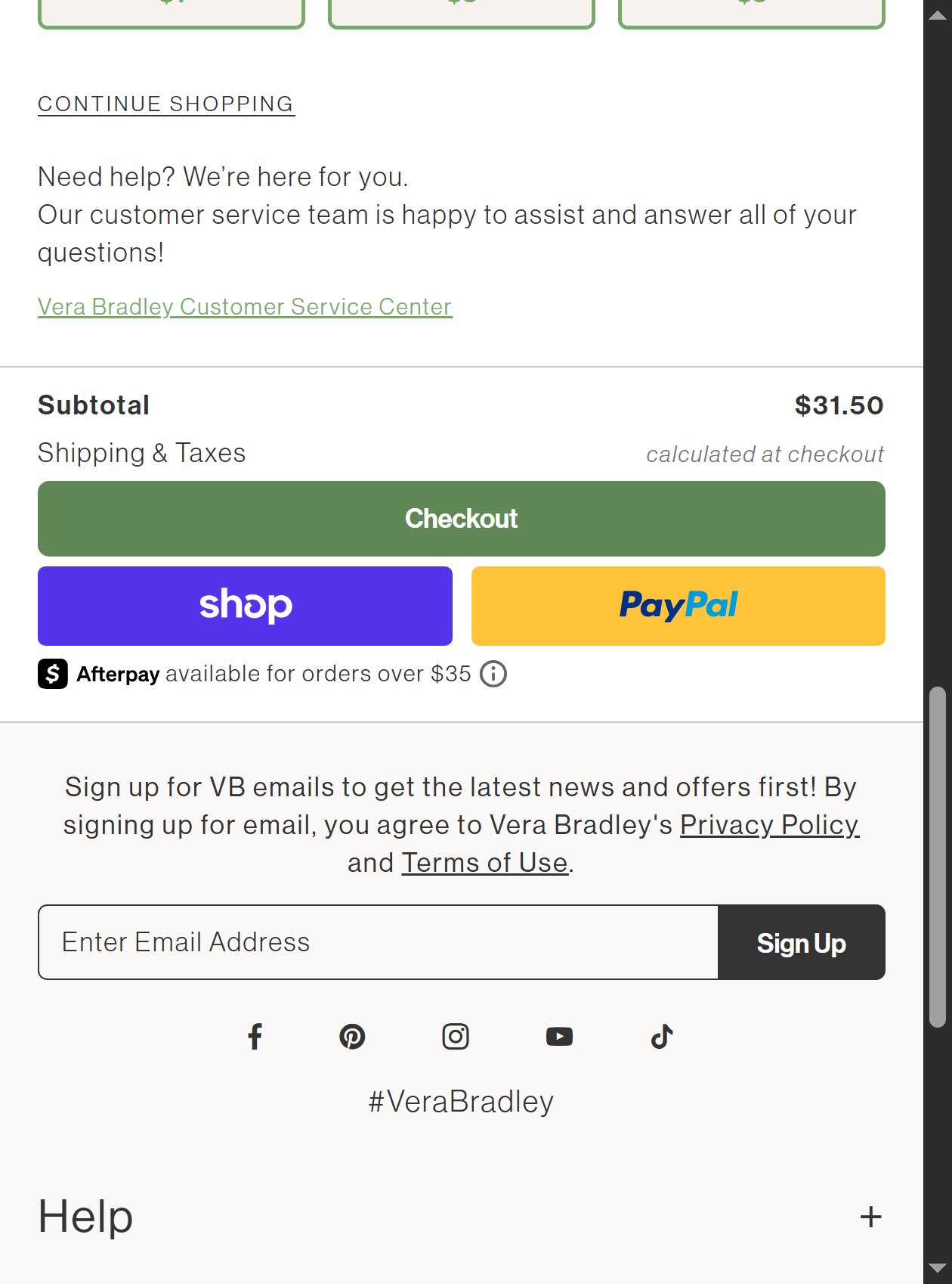 Vera Bradley — Cart with Express Checkout